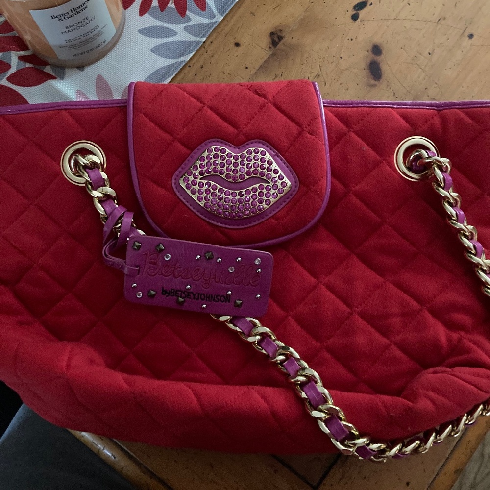 Betseyville by Betsy Johnson rhinestone lips tote
